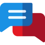 Ícone de dois balões de conversa azul e vermelho
