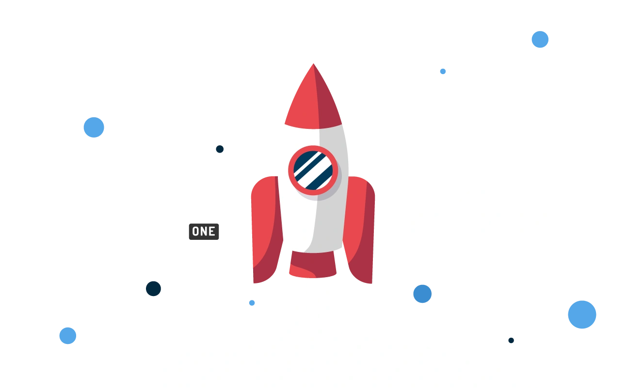 Ilustração de foguete vermelho com a marca Stratws One