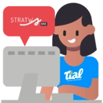Ilustração de colaboradora da Tial usando o Stratws One no computador