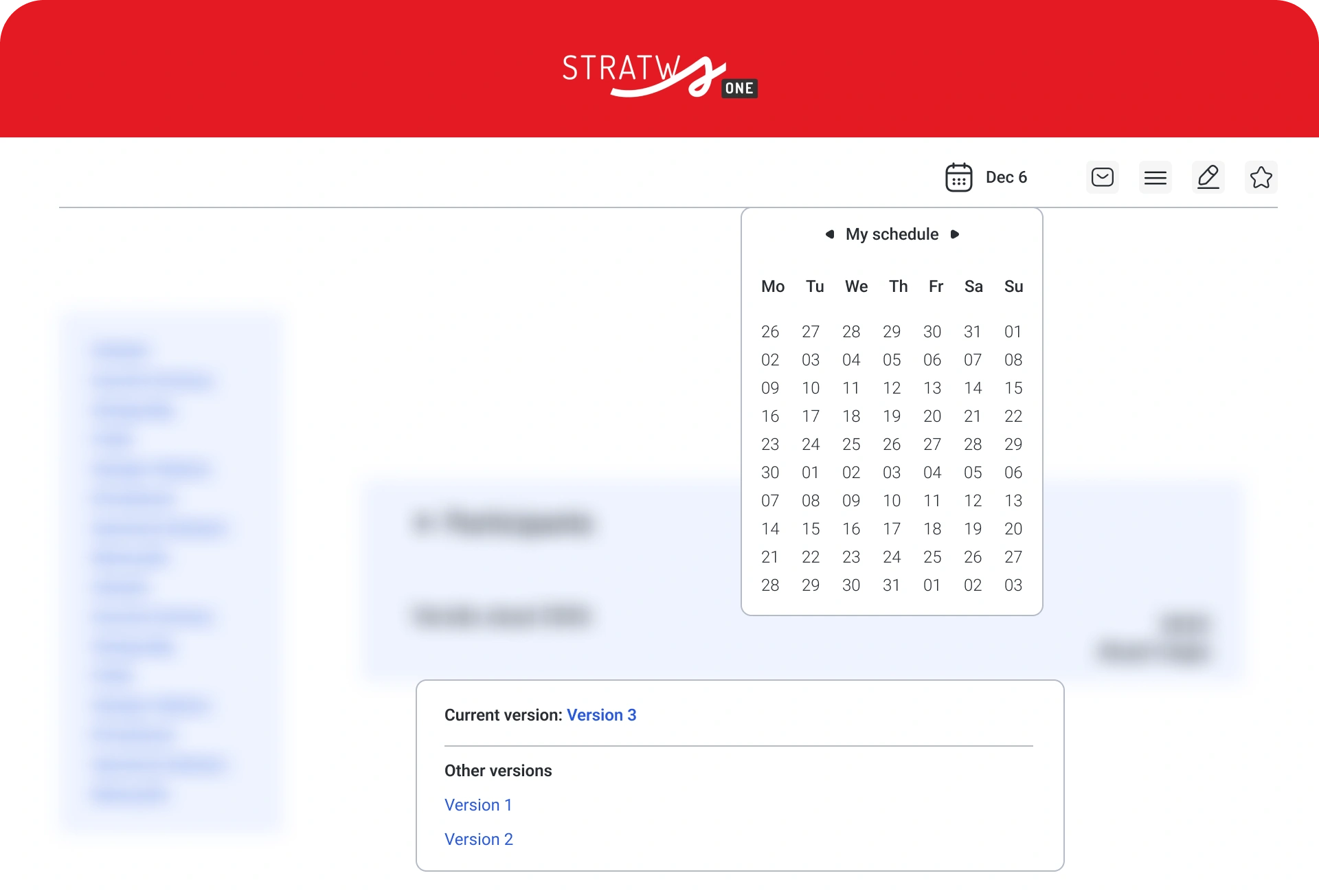 Stratws One screen with agenda calendar and document versions